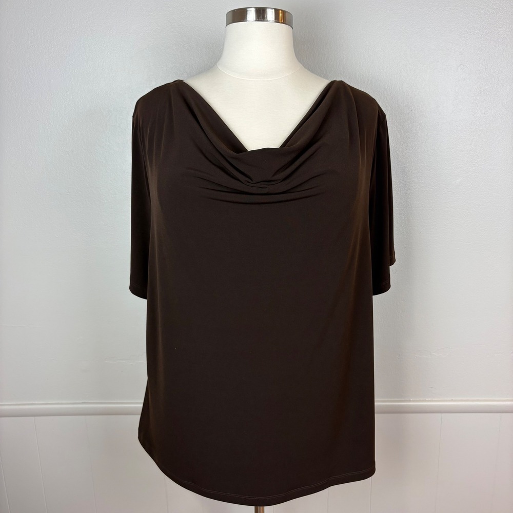 I.N. Studio Woman Top Cowl Neck Size 3X Chocolate Brown Office Relaxed Fit